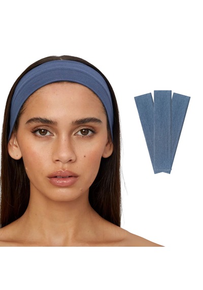 3lü Saç Bandı Pamuk Kadın Bandana Likra Spor Kafa Bandı İndigo
