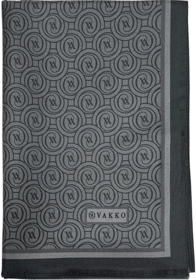 Vakko Twill İpek Şal - Helezon Monogram - Koyu Gri