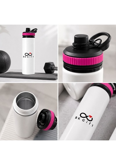 Logonuza Özel 5 Adet Askılı Alüminyum Su Matarası - 800 Ml Kurumsal Matara Pembe