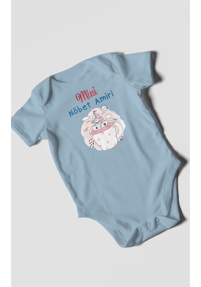 Mini Nöbet Amiri Baskılı Bebek Zıbını Çıtçıtlı Body %100 Pamuk Kısa Kol Bebe Mavisi