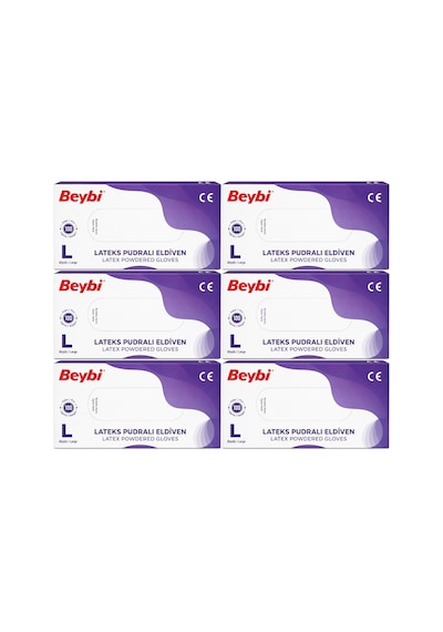 Beybi Lateks Pudralı Muayene Eldiveni L - Large -büyük 600 Lü Set