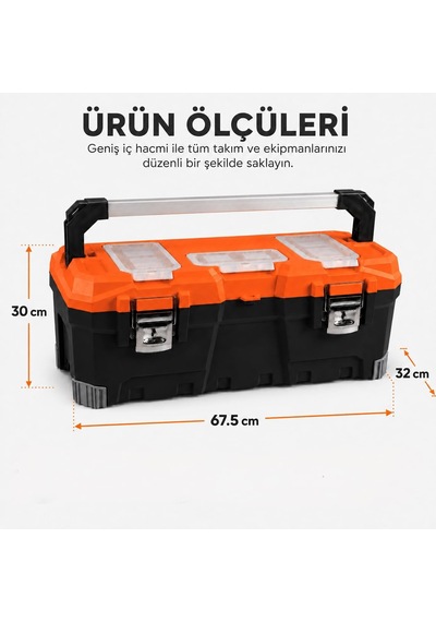 26 İnç Metal Kilitli Takım Çantası, Alüminyum Taşıma Saplı Tepsili Alet Sandığı, Üst Vida Dübel Organizerl Genel