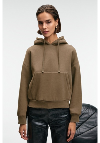 Grimelange Selene Kadın Kapüşonlu Kangru Cepli Regular Fit Vizon Sweatshirt Vizon
