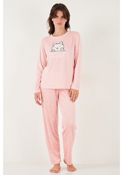 Lela Desenli Regular Fit Bisiklet Yaka Uzun Kollu Bayan Pijama Takımı 65713312 Pembe Lela Desenli Regular Fit Bisiklet Yaka Uzun Kollu Bayan Pijama Takımı 65713312 Pembe