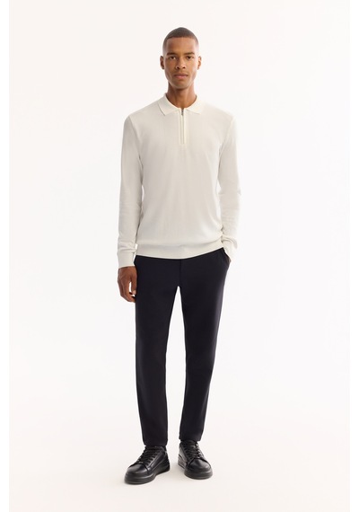 Avva Erkek Ekru Polo Yaka Fermuarlı Rayon Tüylenmeyen Dokulu Triko Regular Fit Kazak A52y5019