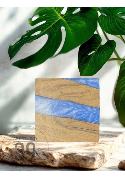 Ceviz & Turkuaz River Epoksi Bardak Altlığı Seti 6 Lı, El Yapımı Ceviz Ahşap, 12x12 Cm, Modern & Şık Tasarım Turkuaz