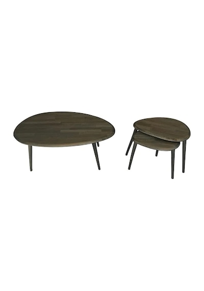 Fawdecor Asimetrik Masif Ahşap Orta Sehpa Ve 2'li Zigon Antrasit