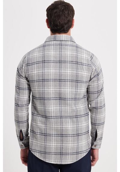 Tudors Erkek Slim Fit Dar Kesim Kareli Kışlık Oduncu Gömlek-42322 Gri