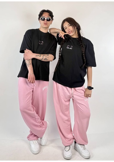 Zaee 2m Motive Taşlı Oversize T-shirt Pembe