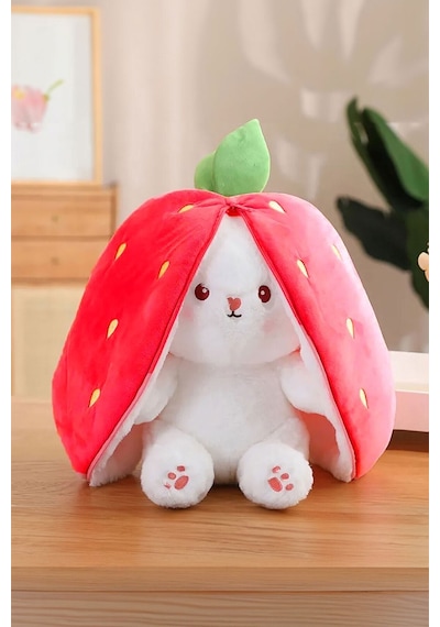 Sevimli Çilek Tavşan Peluş Çilek Tavşan Çantalı 40 Cm Sevimli