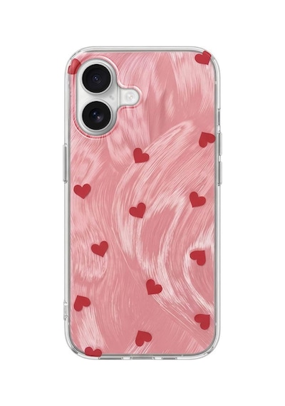 Apple İphone 17 Uyumlu Kılıf Pink Heart Silikon Kılıf Kırmızı