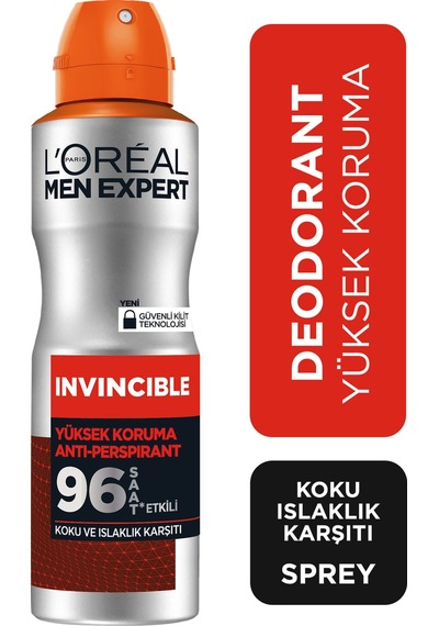 L'Oreal Paris Men Expert Invincible Perspirant Yüksek Koruma Erkek Sprey Deodorant 3 x 150 ML