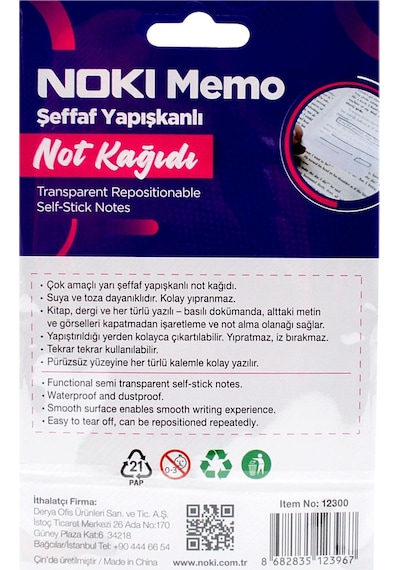 Noki Memo 75x75 Şeffaf Yapışkanlı Not Kağıdı 50 Yaprak (12300)