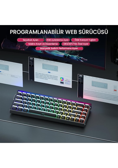 Aula Hero 68 He Manyetik Klavye Rapid Trigger Jade King Switch 8000hz Rgb Neon Tkl Hot Swap Oyuncu Klavyesi Siyah