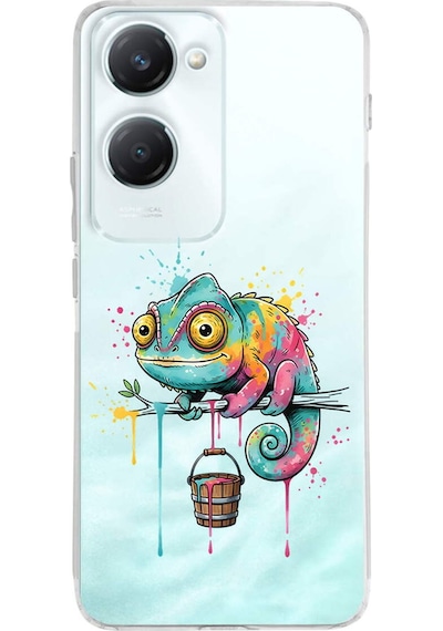 Vivo Y18 İle Uyumlu Splash Bukalemun Tasarımlı Şeffaf Silikon Kılıf Şeffaf