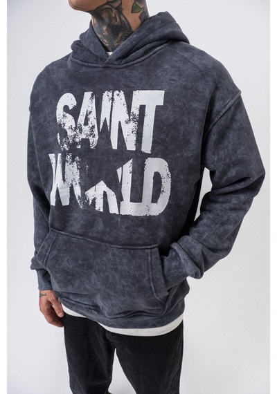 Respire Erkek Star Baskılı Yıkamalı Kapüşonlu Oversize Hoodie Siyah