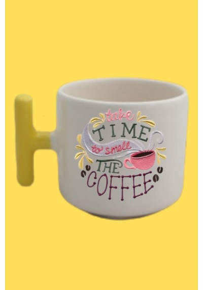 Sarı T Kulp Time To Coffee Temalı Nescafe Latte Fincanı Beyaz