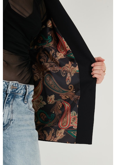 Lela Regular Fit Mono Yaka Desenli Astar Detaylı Blazer Bayan Ceket 6524430 Siyah