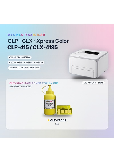 Samsung Uyumlu Clt-y504s Toner Tozu + Çip Sarı 60gr / Clp-415 / Clx-4195 / Xpress C1810 / C1860