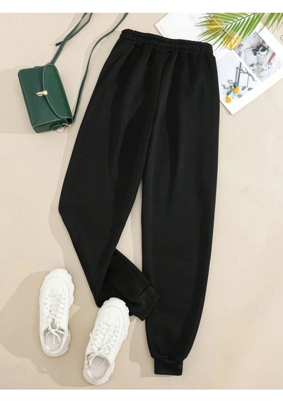 Letter Graphic Elastic Waist 4 Mevsim Eşofman Siyah