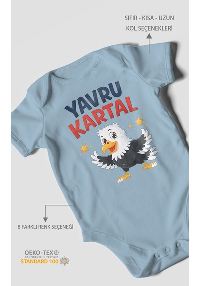 Morivokids Yavru Kartal Kısa Kollu Bebek Body %100 Pamuk Bebe Mavisi