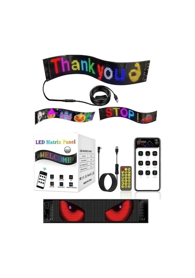 Ahmet Otomotiv Led Matrıx Panel Cama Yapışan Telefon Kontollü Uzaktan Kumandalı Kayan Yazı 12cm X 60cm