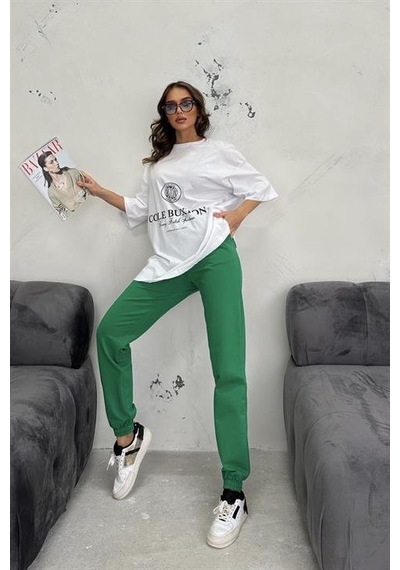 Moderie Butik Nicoline Baskılı Pantolon Takım 9473-10 Beyaz