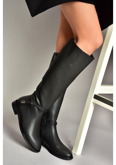 Fox Shoes T820109109 Siyah Düz Klasik Kadın Çizme Siyah-Suni Deri