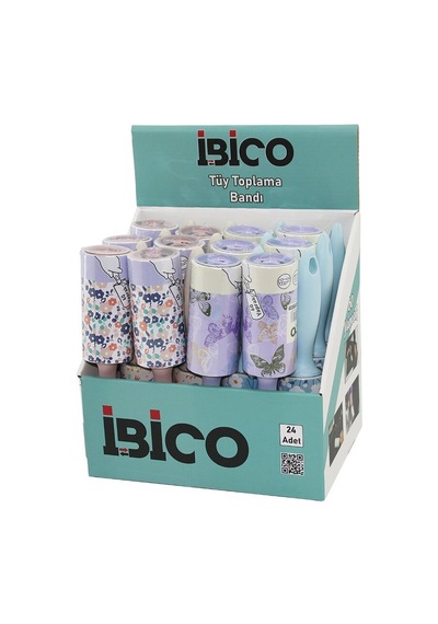 İbico İ21-044 Pratik Tüy Toplayıcı Rulo Bant 60 Yaprak Saplı Bandı Standlı Pet Shop Yapışkanlı - 24'li Paket