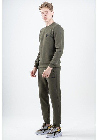 Maraton Sportswear Regular Erkek Bisiklet Yaka Takma Kol Basic Açık Haki Sweatshirt 21796-açık Haki