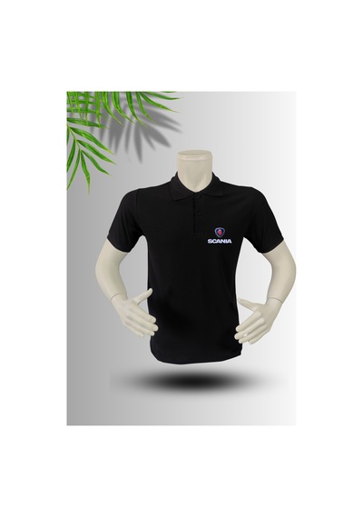 Frooy Scania Logo Baskılı Polo Yaka Pamuklu T-shirt Siyah