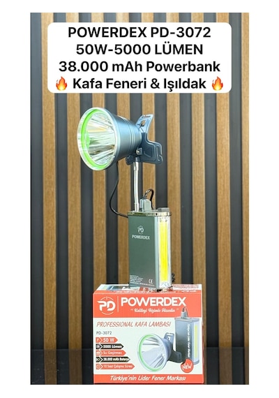 Powerdex Pd-3072 50w 5000 Lümen 38000mah Powerbenk Kafa Feneri & Işıldak Yeni Ürün Diğer