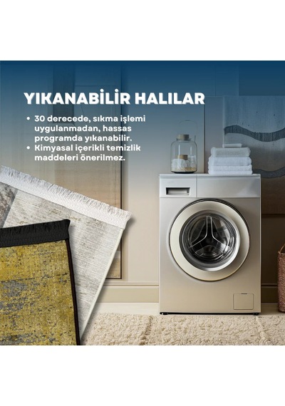 Bespoky Kareli Modern Halısı Dijital Baskı Kaymaz Mavi - Açık Mavi