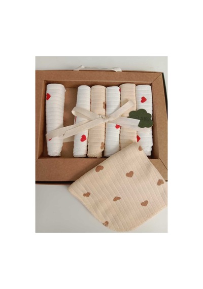 %100 Coton 7li Bebek Ağız Silme Mendili Kalp Desenli Diğer