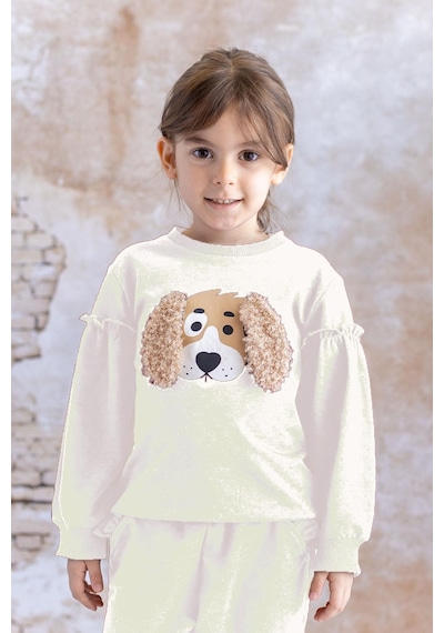 Mininio Kız Bebek Kulak Detaylı Sweatshirt - Skasar Ekru
