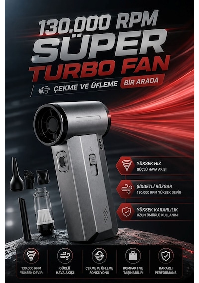 Turbo Jet Fan Taşınabilir Şarjlı Hava Üfleyici 130000rpm - Güçlü Vakum Ve Üfleme