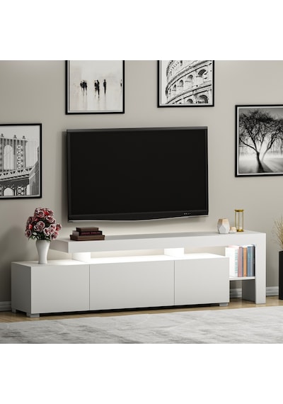 Beliz Modern LED Işıklı 3 Kapaklı, Raflı TV Sehpası – 192 cm, Beyaz Beliz Modern LED Işıklı 3 Kapaklı, Raflı TV Sehpası – 192 cm, Beyaz