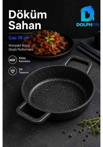 19 Cm Çift Kulplu Döküm Sahan Granit Görünümlü Pişirme Ve Servis Tavası Siyah