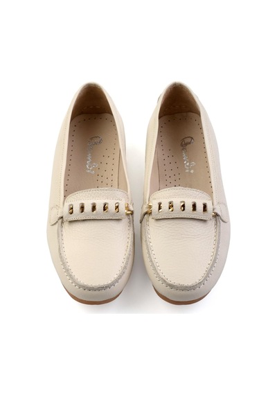 Bambi Krem Hakiki Deri Kadın Loafer Ayakkabı K01087230403 Krem