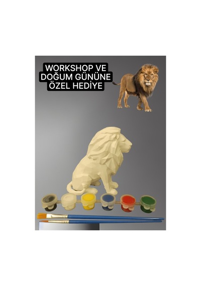 3d Aslan Figür Boyama Seti - Kendin Boya Hobi Ve Etkinlik Seti - Akrilik Boya + 2 Fırça
