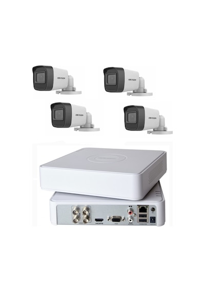 Hikvision DS-7104HGHI-K1 4 Kanal Hibrit Kayıt Cihazı 1 Adet + DS-2CE16DOT-EXIPF Full Hd 2mp Kamera Set 4 Adet