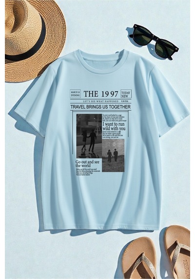 Uyguntarz Unisex The 1997 Travel Baskılı T-shirt Bebe Mavisi