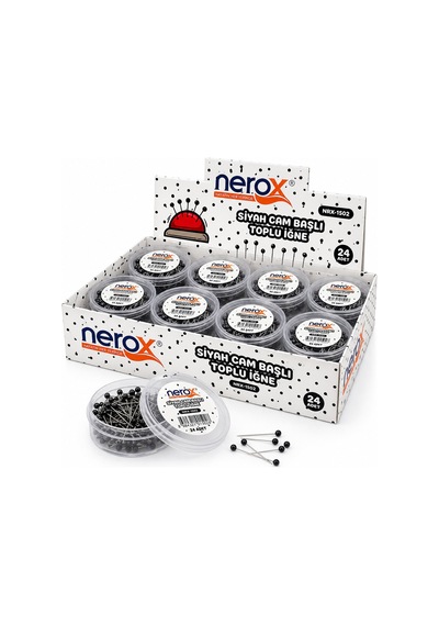 Nerox Başörtü İğnesi Siyah Cam Başlıklı Mini- 24'li Paket