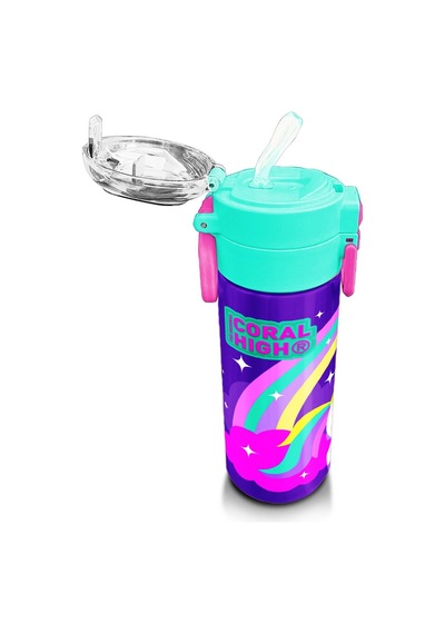 Coral High Kids Mor Su Yeşili Unicorn Desenli Pipetli Ve Direkt İçim Çelik Termos 500 Ml 31818 Mor