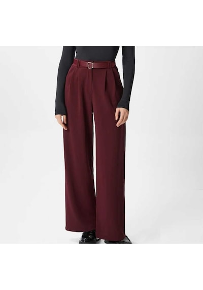 Nevege Butik Kadin Likrali Kemerli Rahat Kesim Palazzo Pantolon-bordo Bordo