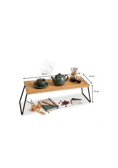 Telly Metal Ayaklı Bambu Tezgâh Üstü Düzenleyici Raf/sunumluk/organizer 36x12x15 Cm Genel
