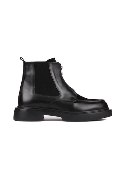 Shoetyle - Siyah Deri, Süet Fermuarlı Erkek Bot 250-085-1078 Siyah