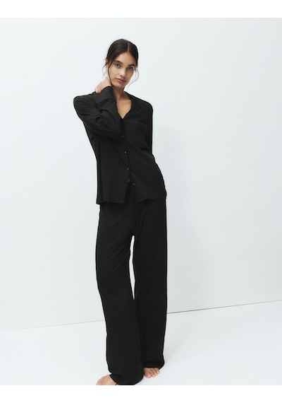 Marks & Spencer Pamuk Modal Karışımlı Pijama Takımı T37002212J Siyah
