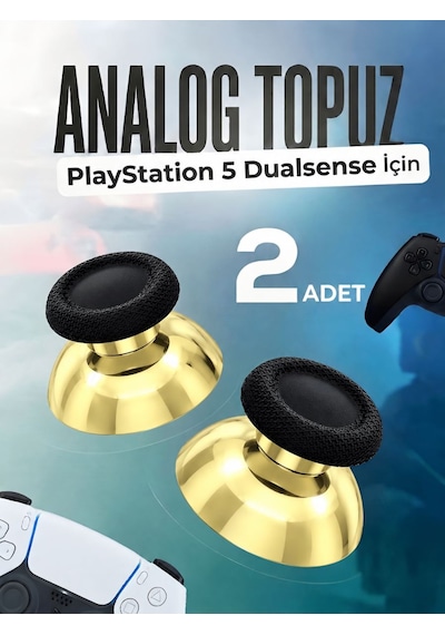 Playstation 5 Dualsense Uyumlu Analog Topuz 2 Adet Başlık Ps5 Kol Yedek Parça Altın Krom Siyah