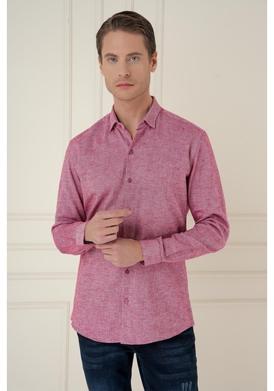 Efor Slim Fit Dokulu %100 Pamuk Bordo Gömlek G 1584 Bordo